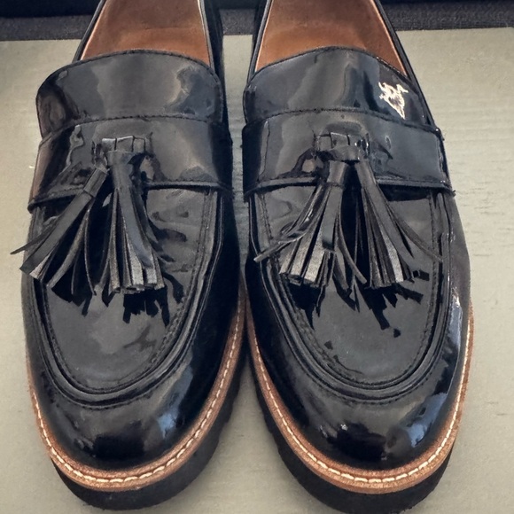 Franco Sarto Carolynn Tassel Loafer Black Patent Leather Lug Sole Slip On Sz 9M - Picture 6 of 10
